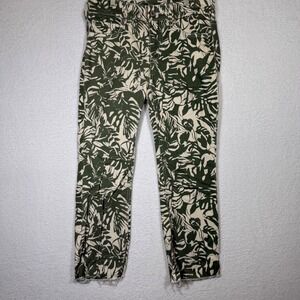 Pilcro Anthropologie High Rise Bootcut Jeans Green Print 26 Petite Raw Hem